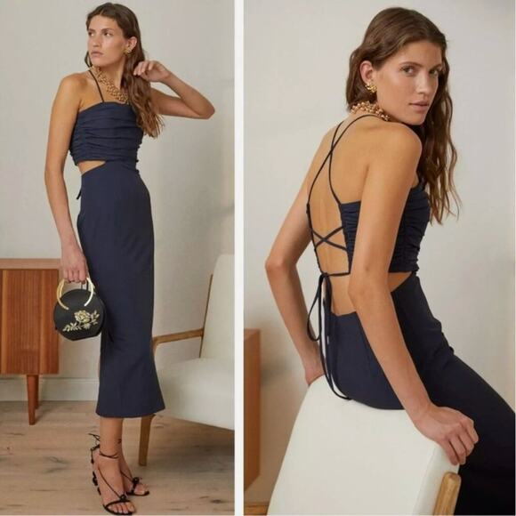 cinq a sept Dresses & Skirts - Cinq A Sept Judy Navy Blue Strappy Cutout Midi Dress
